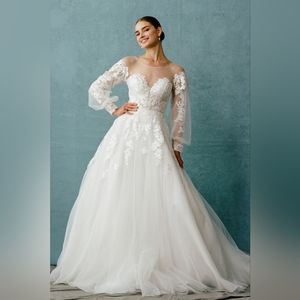 White A-Line Wedding Gown with Sleeves